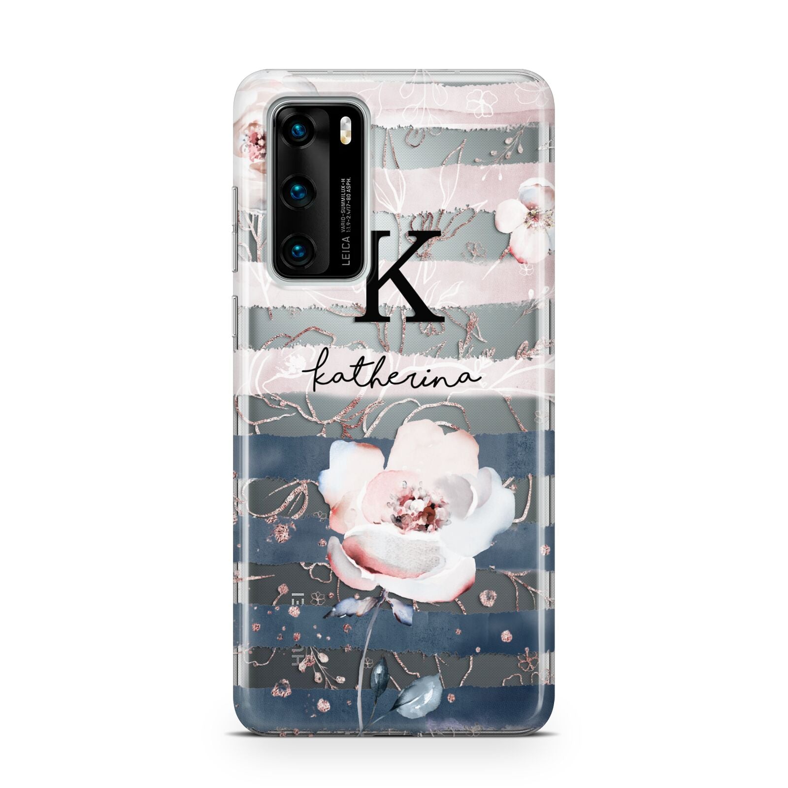 Monogram Pink Blue Striped Watercolour Huawei P40 Phone Case