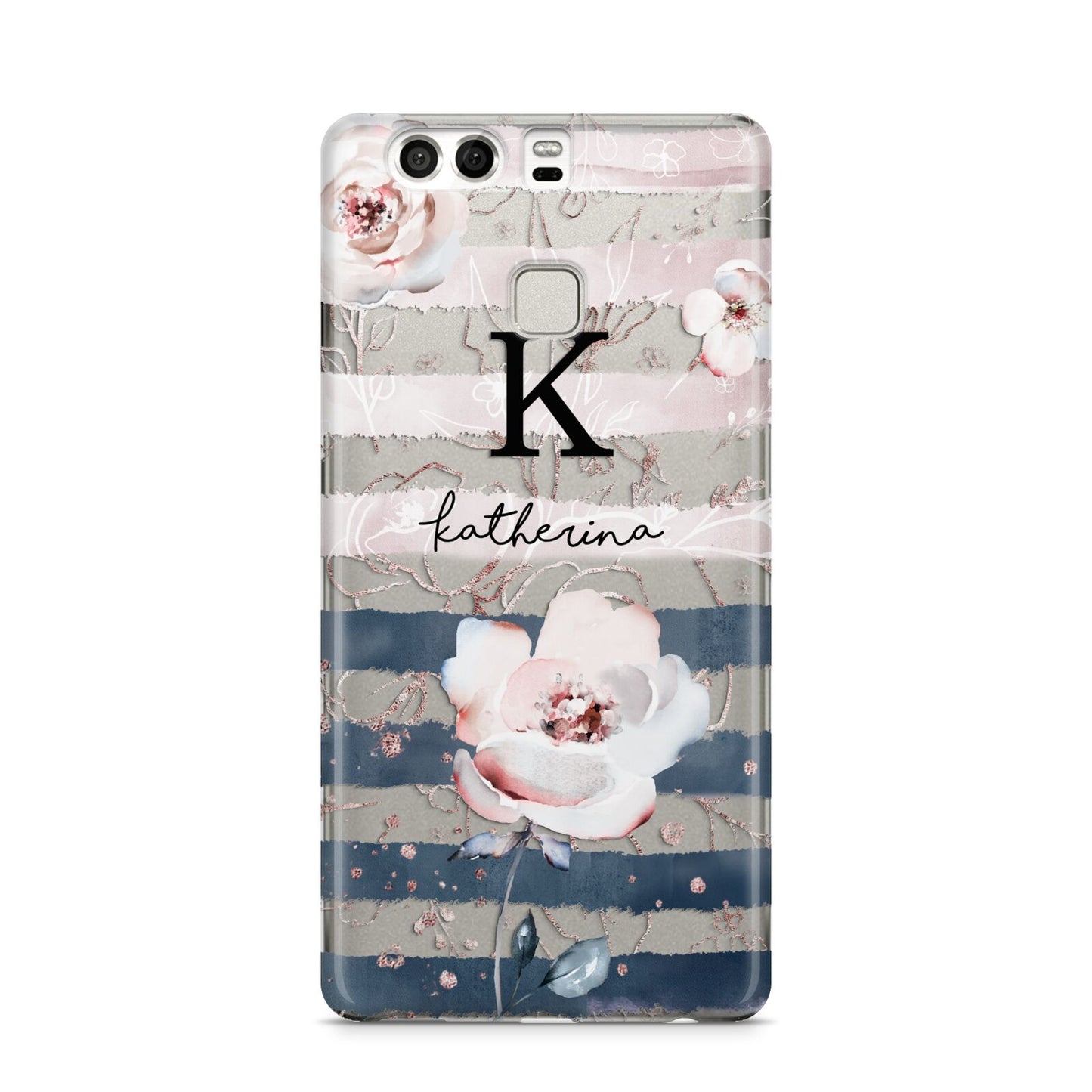 Monogram Pink Blue Striped Watercolour Huawei P9 Case