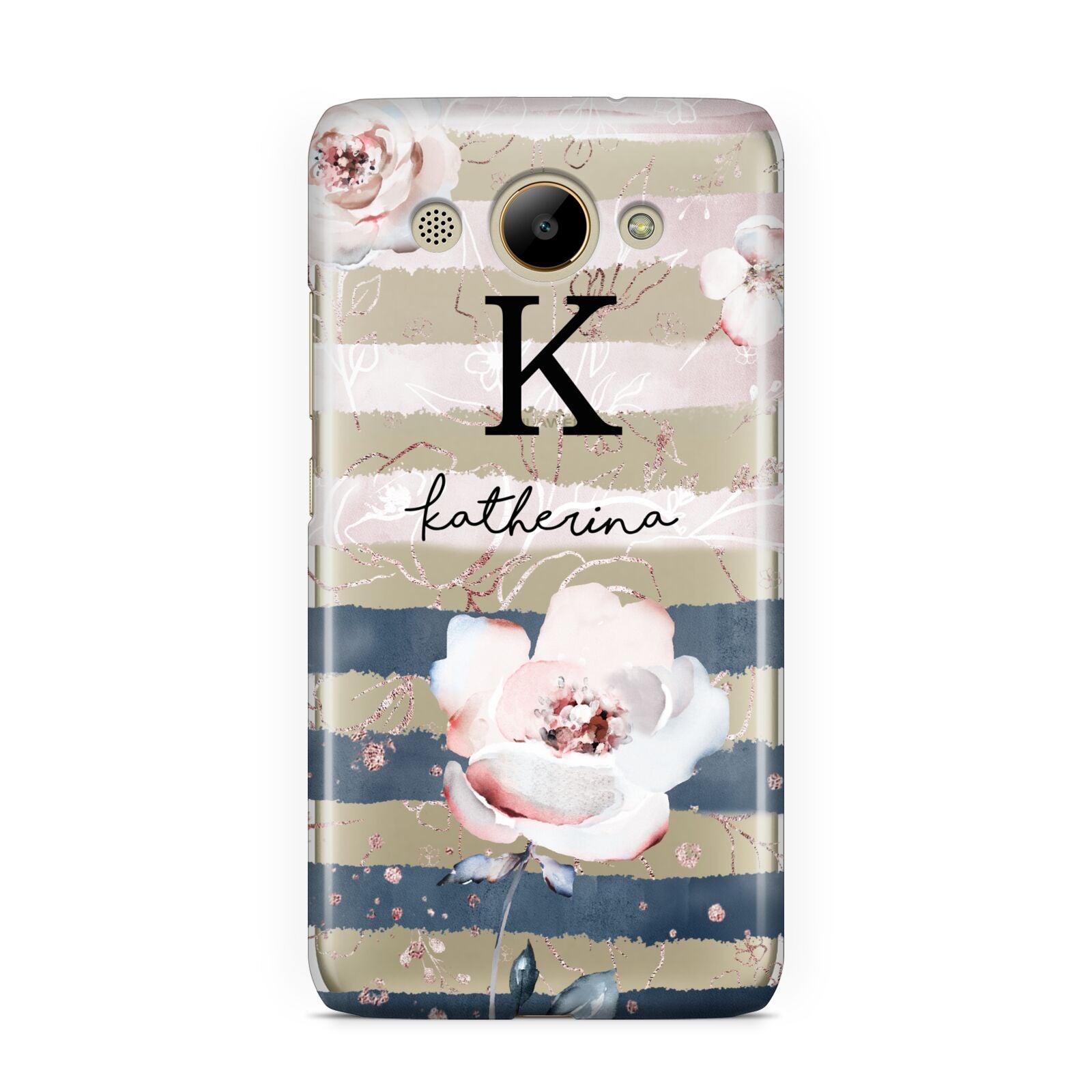 Monogram Pink Blue Striped Watercolour Huawei Y3 2017