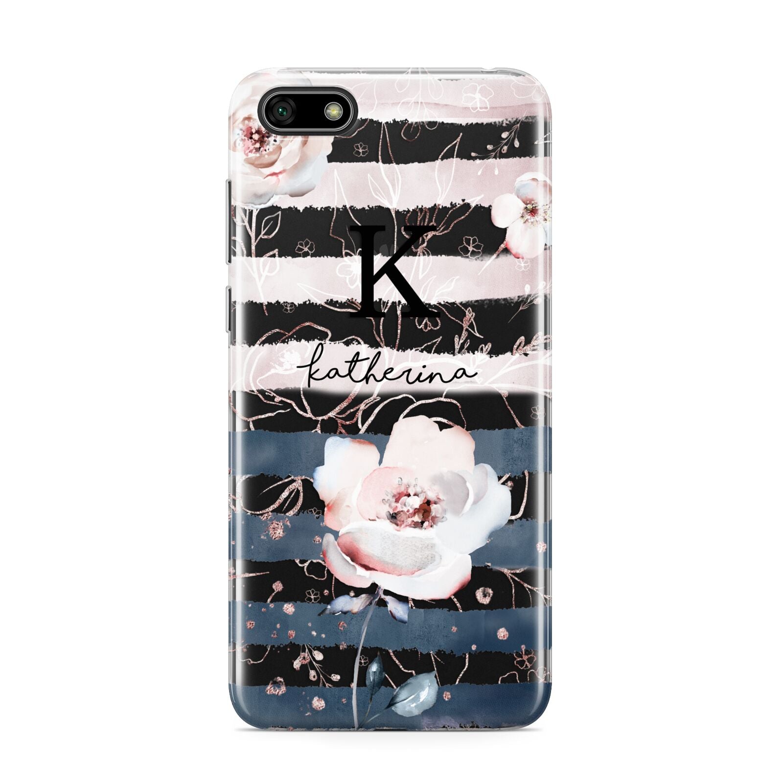 Monogram Pink Blue Striped Watercolour Huawei Y5 Prime 2018 Phone Case