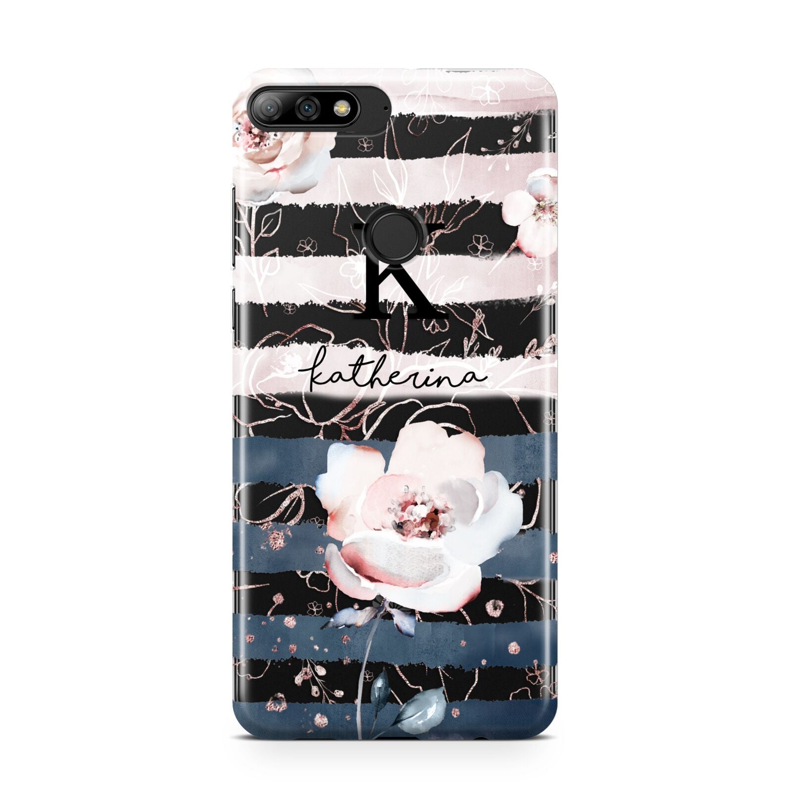 Monogram Pink Blue Striped Watercolour Huawei Y7 2018