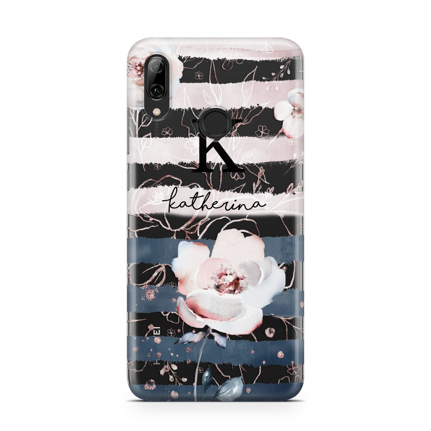 Monogram Pink Blue Striped Watercolour Huawei Y7 2019