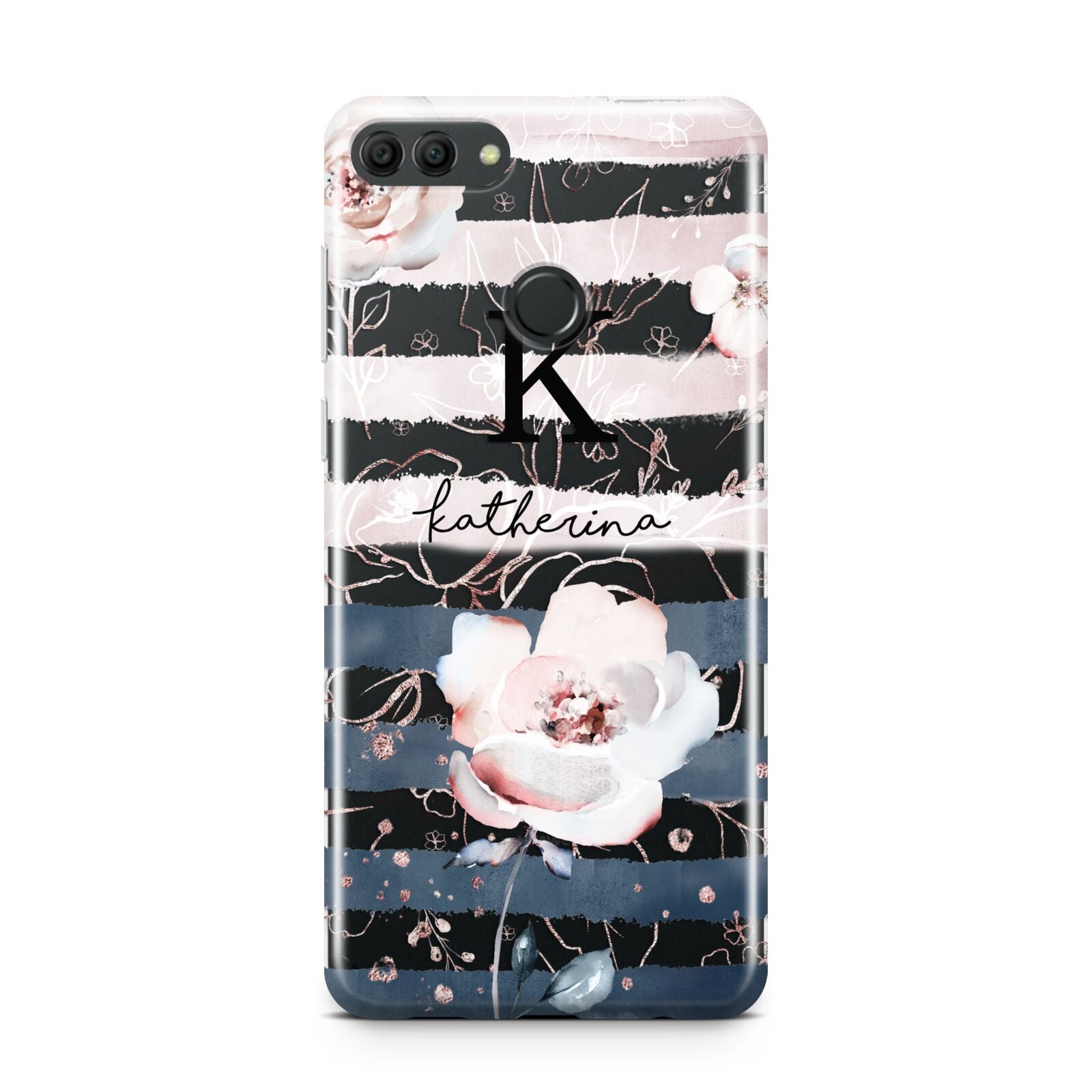 Monogram Pink Blue Striped Watercolour Huawei Y9 2018