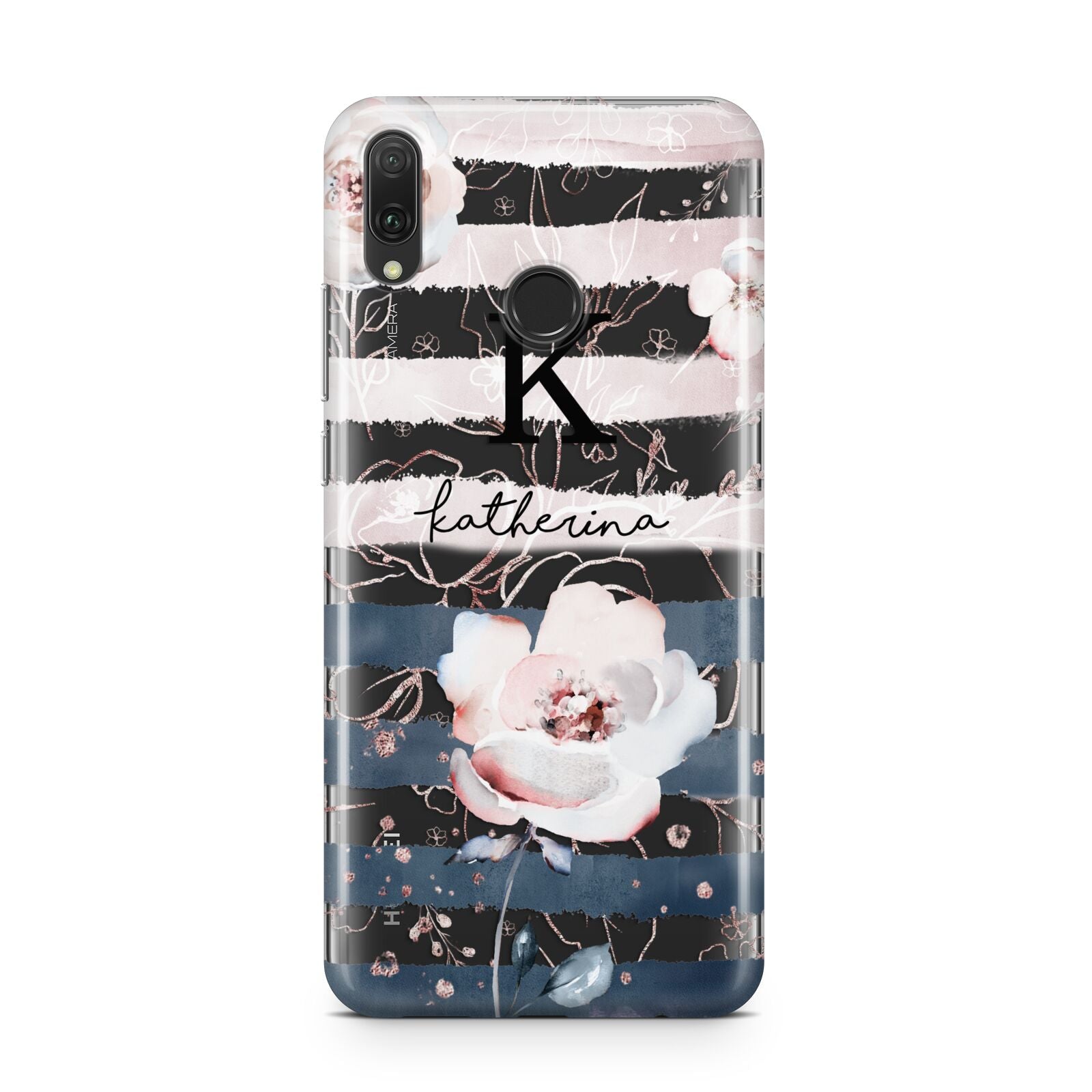 Monogram Pink Blue Striped Watercolour Huawei Y9 2019