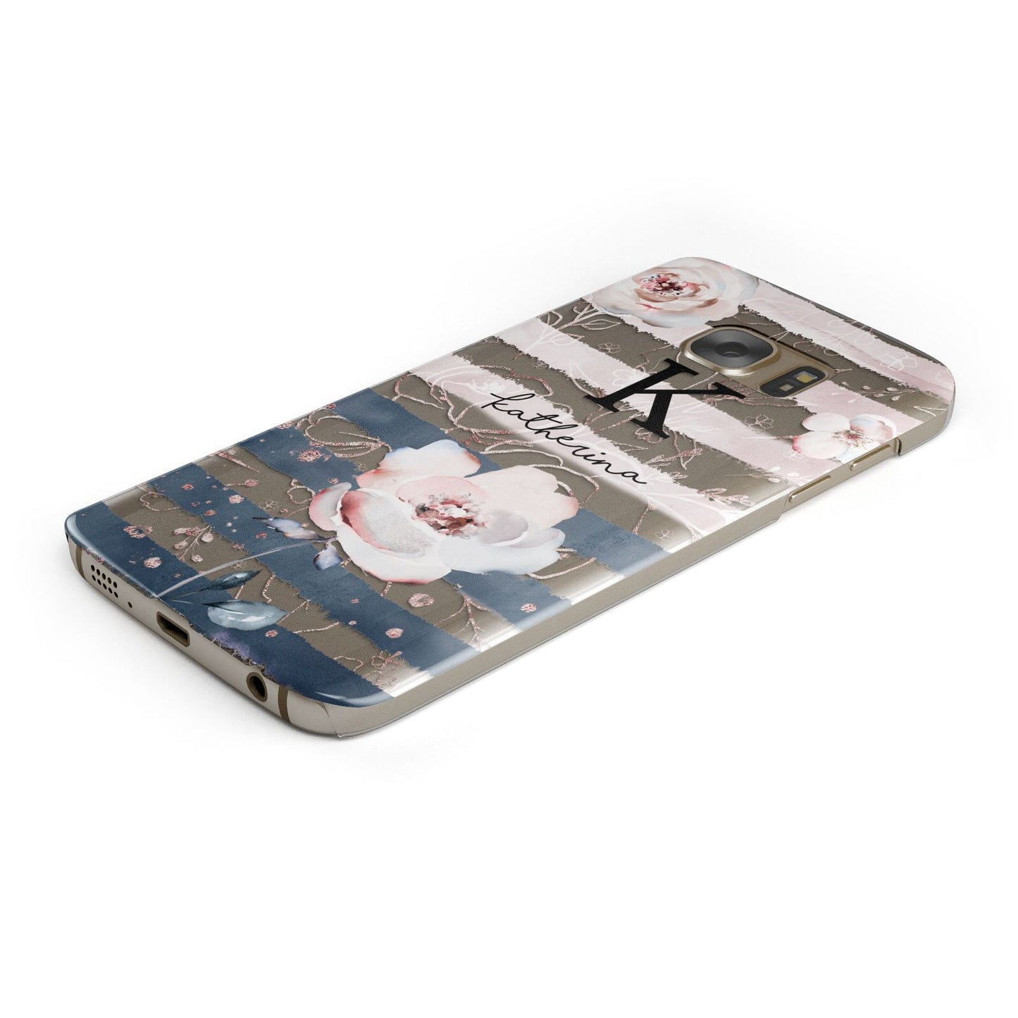 Monogram Pink Blue Striped Watercolour Protective Samsung Galaxy Case Angled Image