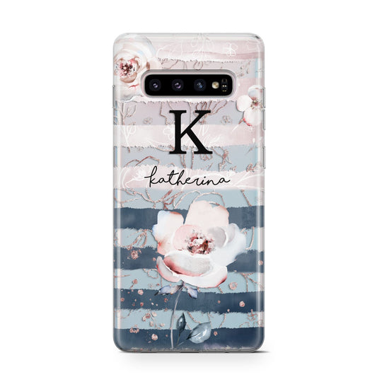 Monogram Pink Blue Striped Watercolour Protective Samsung Galaxy Case