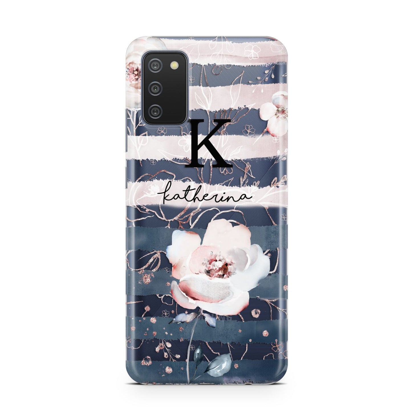 Monogram Pink Blue Striped Watercolour Samsung A02s Case