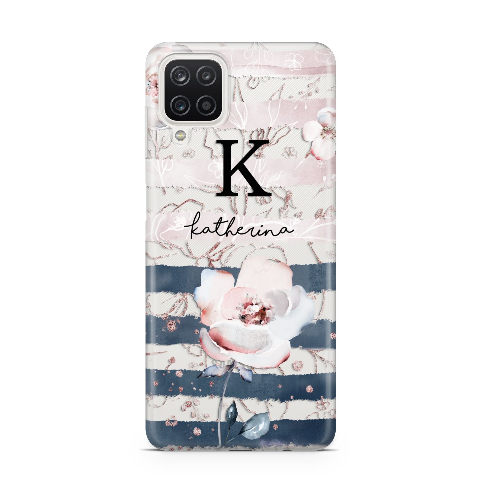 Monogram Pink Blue Striped Watercolour Samsung A12 Case