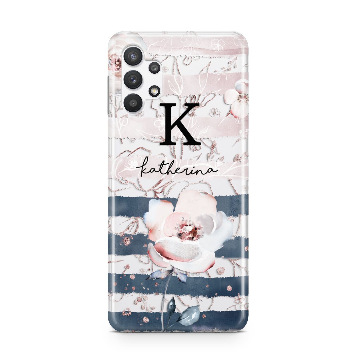 Monogram Pink Blue Striped Watercolour Samsung A32 5G Case