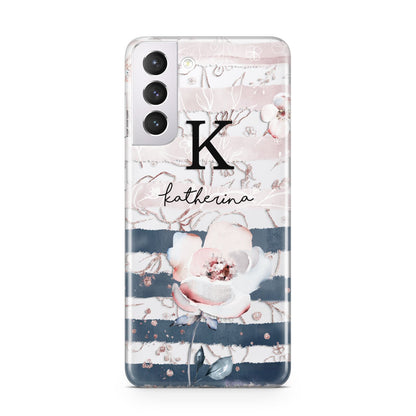 Monogram Pink Blue Striped Watercolour Samsung S21 Case