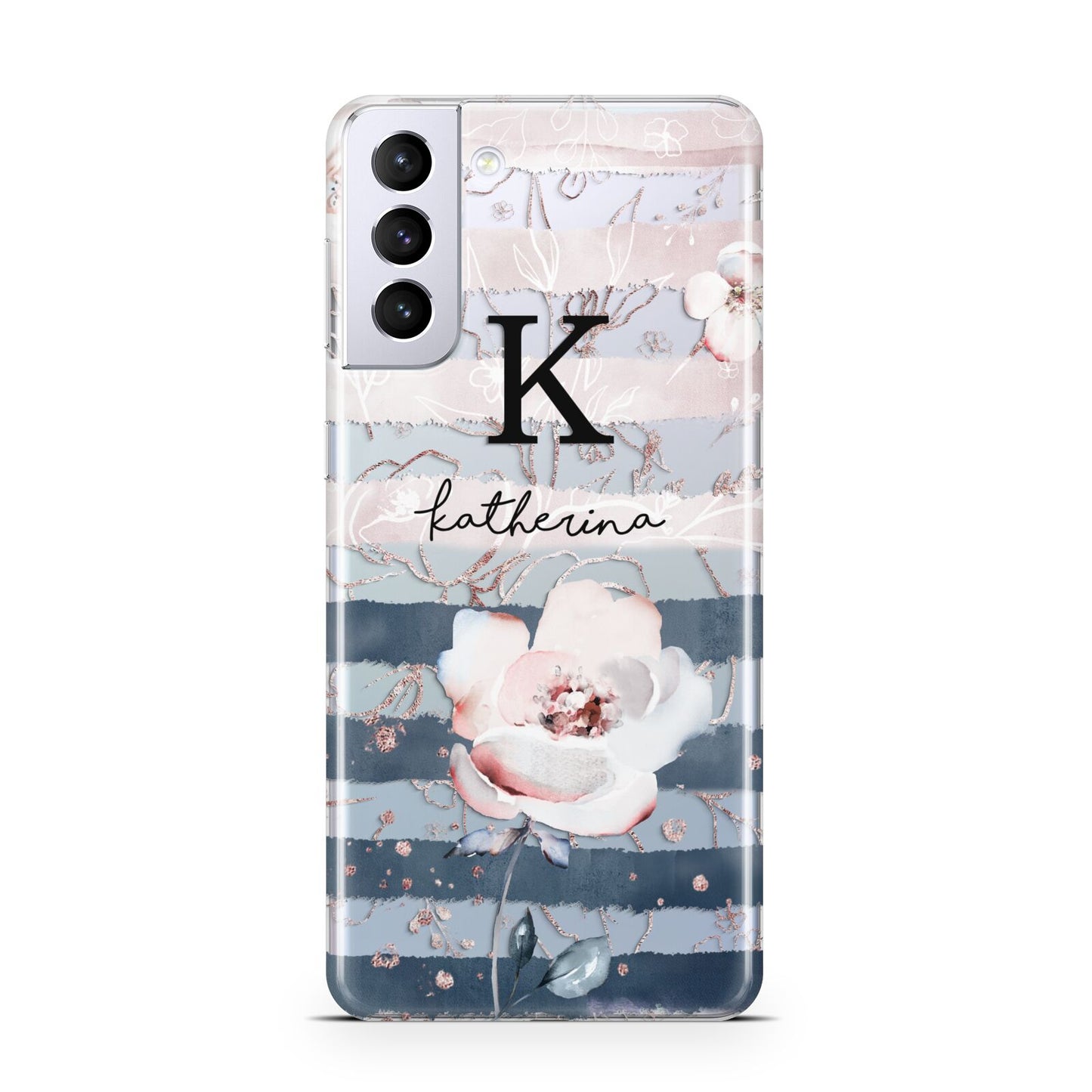 Monogram Pink Blue Striped Watercolour Samsung S21 Plus Case