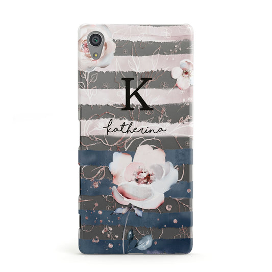 Monogram Pink Blue Striped Watercolour Sony Xperia Case