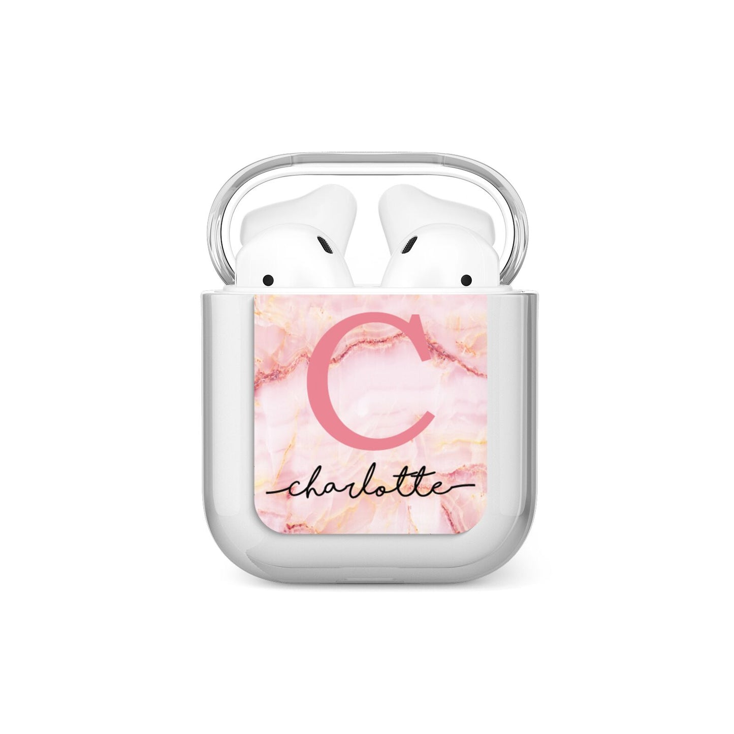 Monogram Pink Gold Agate with Text AirPods Case