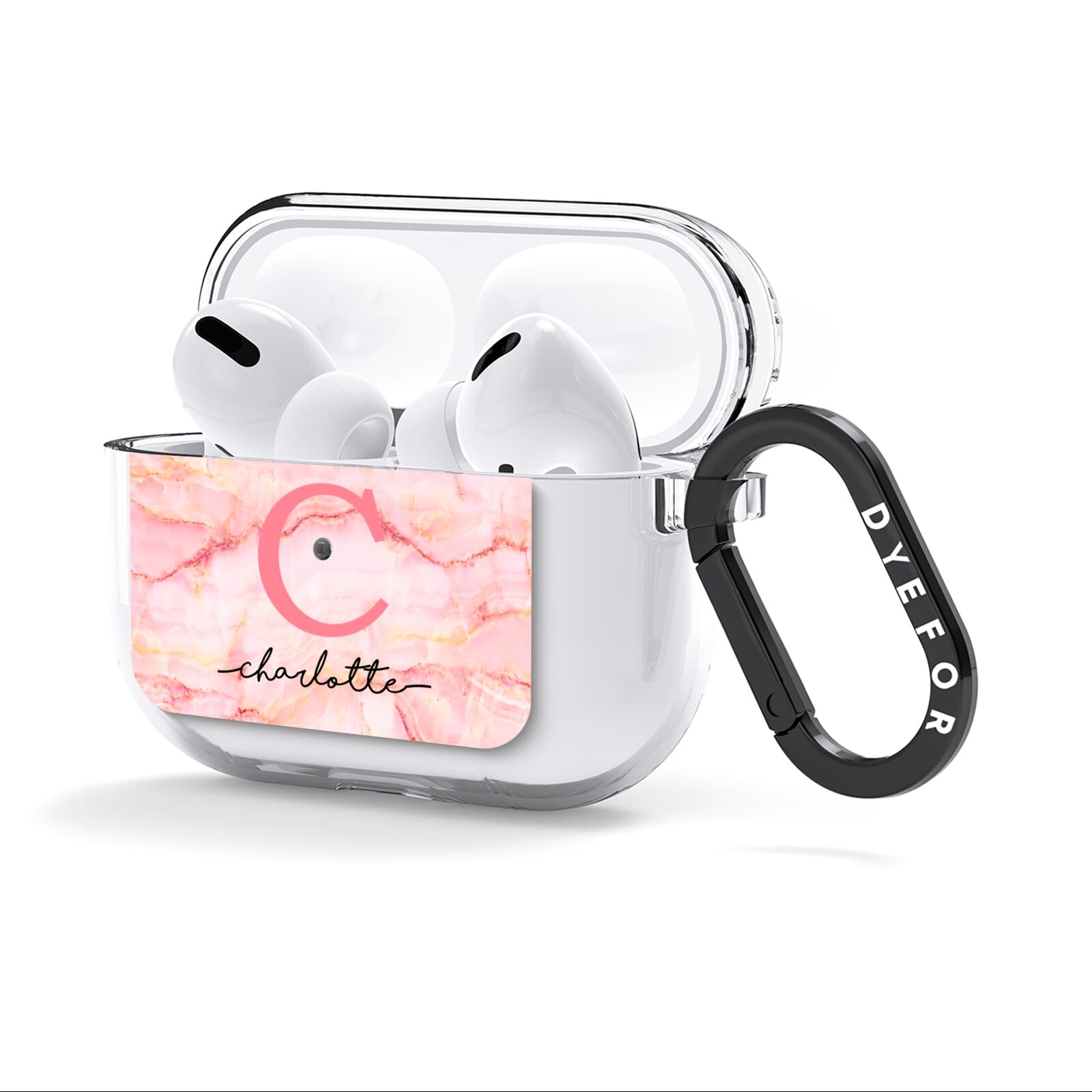 Monogram Pink Gold Agate with Text AirPods Clear Case 3rd Gen Side Image