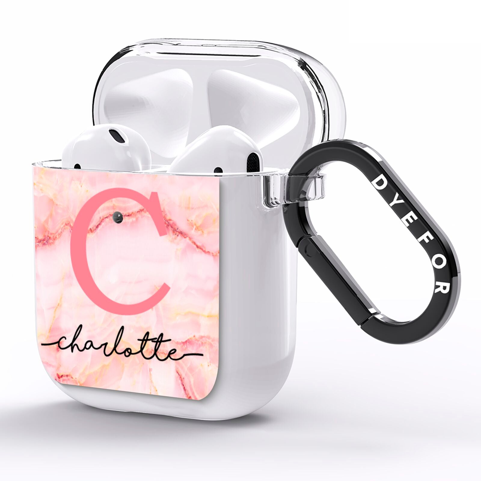 Monogram Pink Gold Agate with Text AirPods Clear Case Side Image