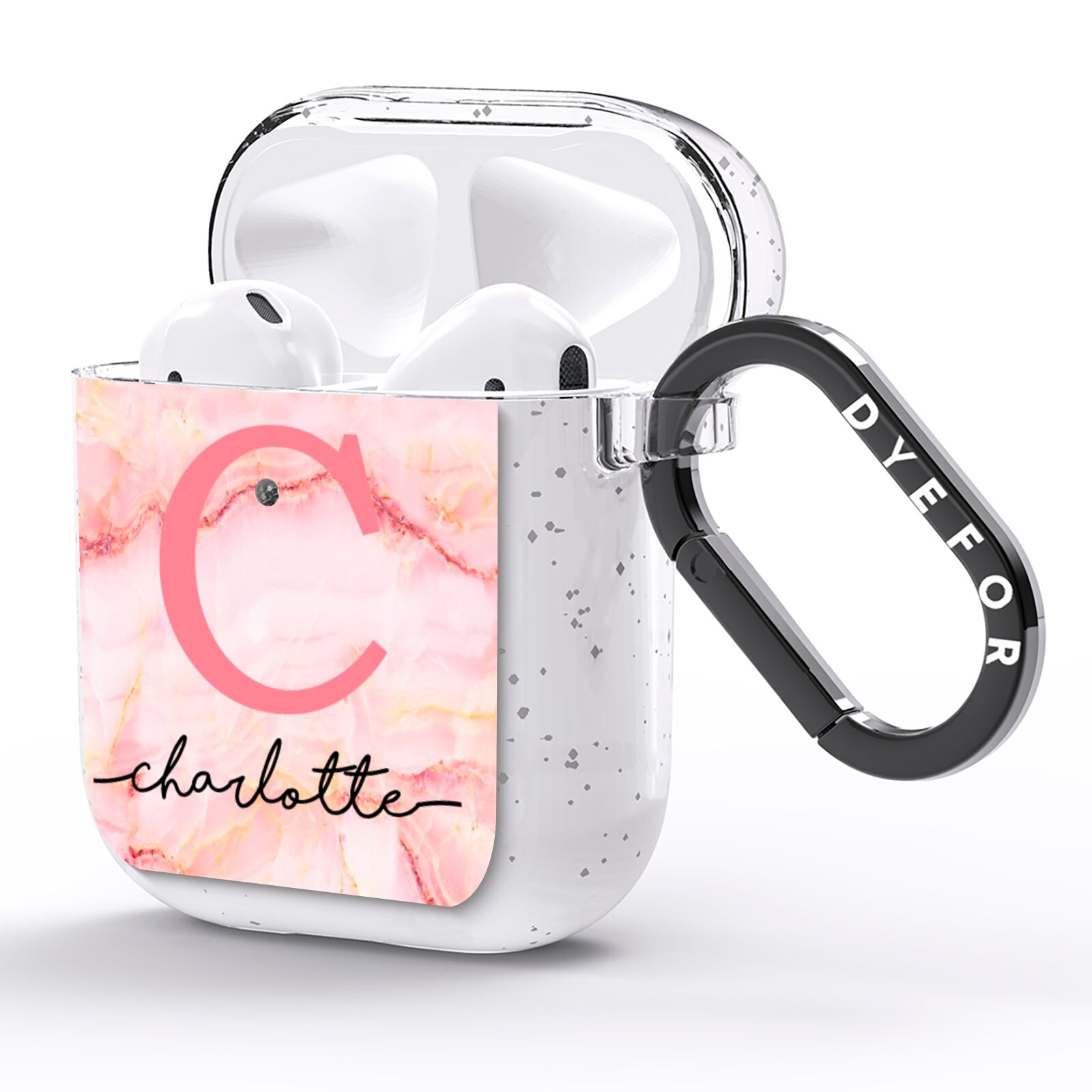 Monogram Pink Gold Agate with Text AirPods Glitter Case Side Image