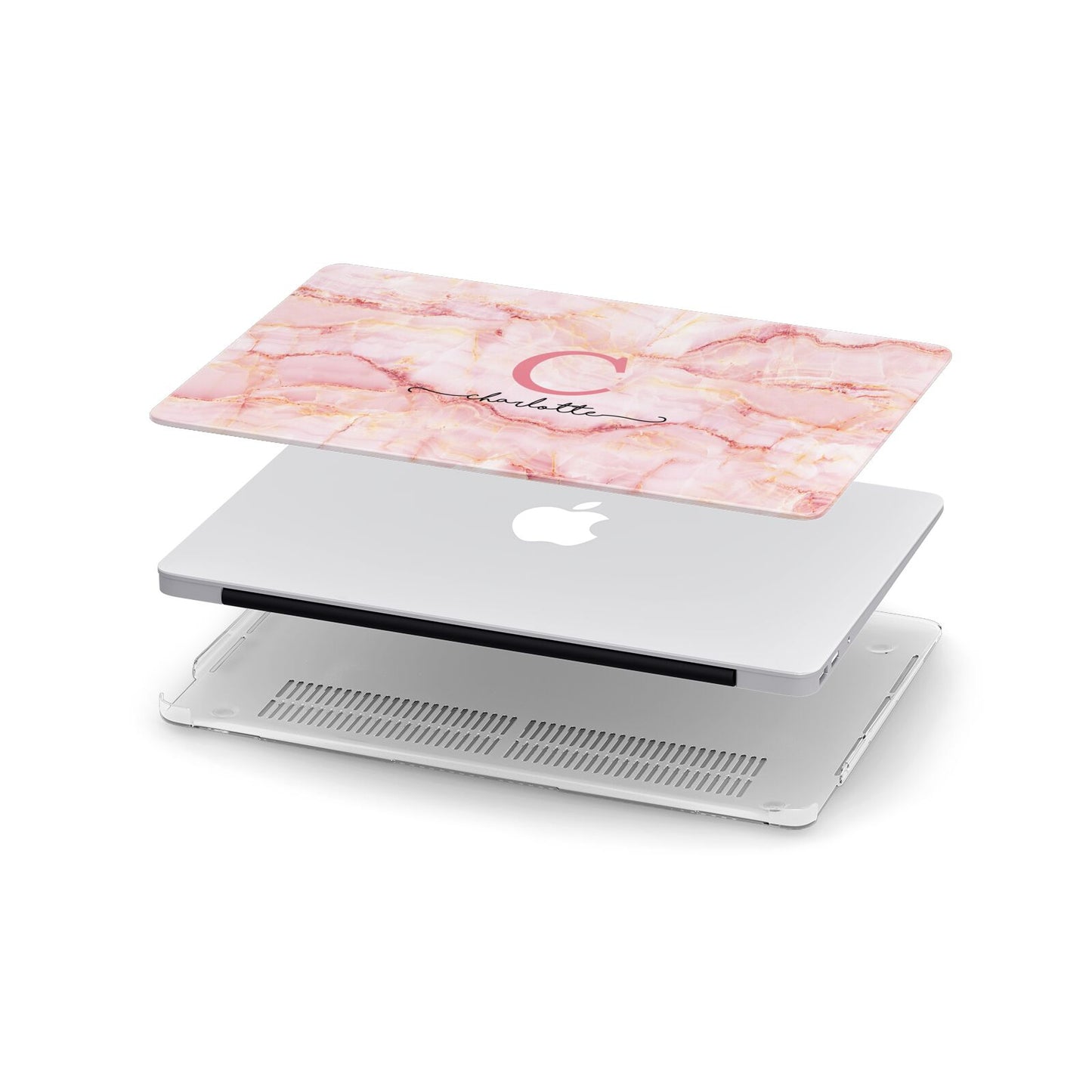 Monogram Pink Gold Agate with Text Apple MacBook Case in Detail