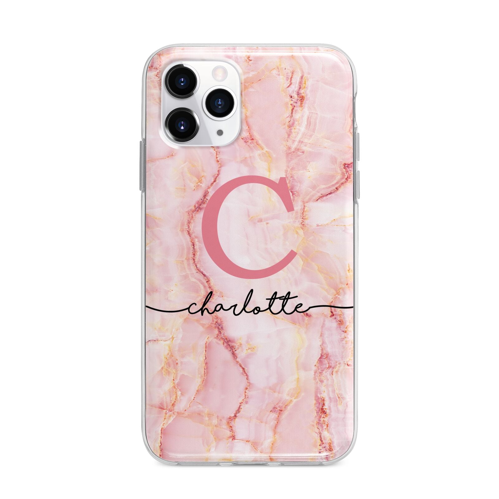 Monogram Pink Gold Agate with Text Apple iPhone 11 Pro Max in Silver with Bumper Case