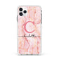 Monogram Pink Gold Agate with Text Apple iPhone 11 Pro Max in Silver with White Impact Case