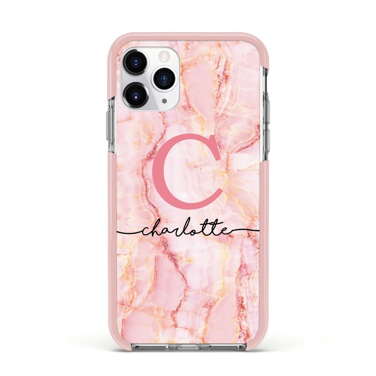 Monogram Pink Gold Agate with Text Apple iPhone 11 Pro in Silver with Pink Impact Case