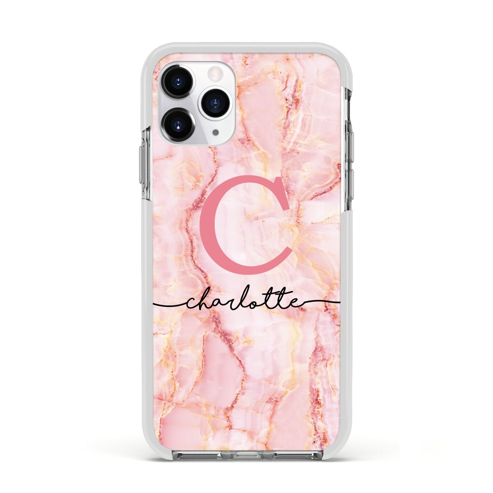Monogram Pink Gold Agate with Text Apple iPhone 11 Pro in Silver with White Impact Case
