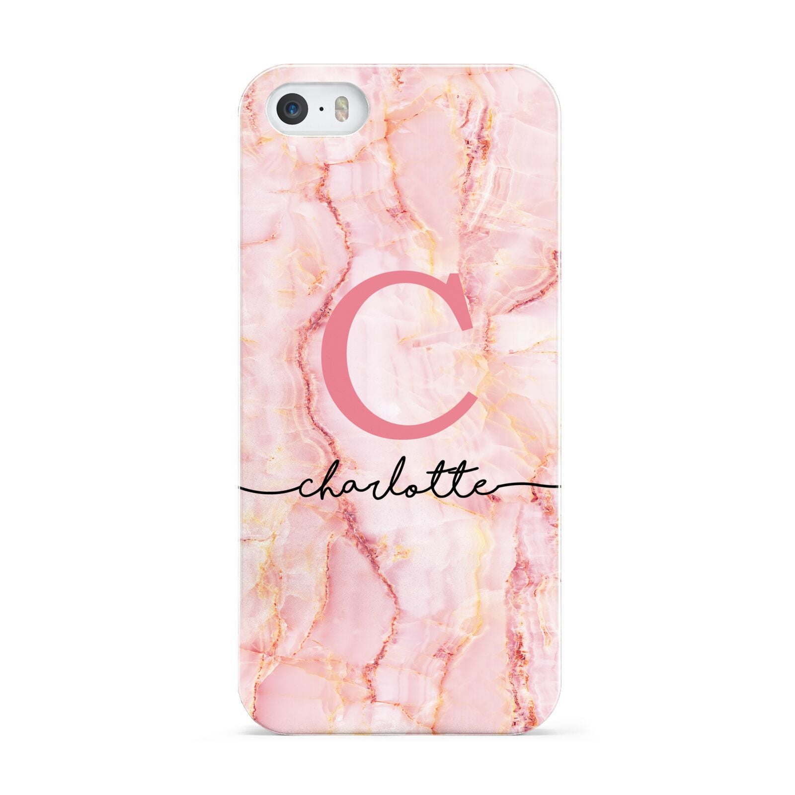 Monogram Pink Gold Agate with Text Apple iPhone 5 Case