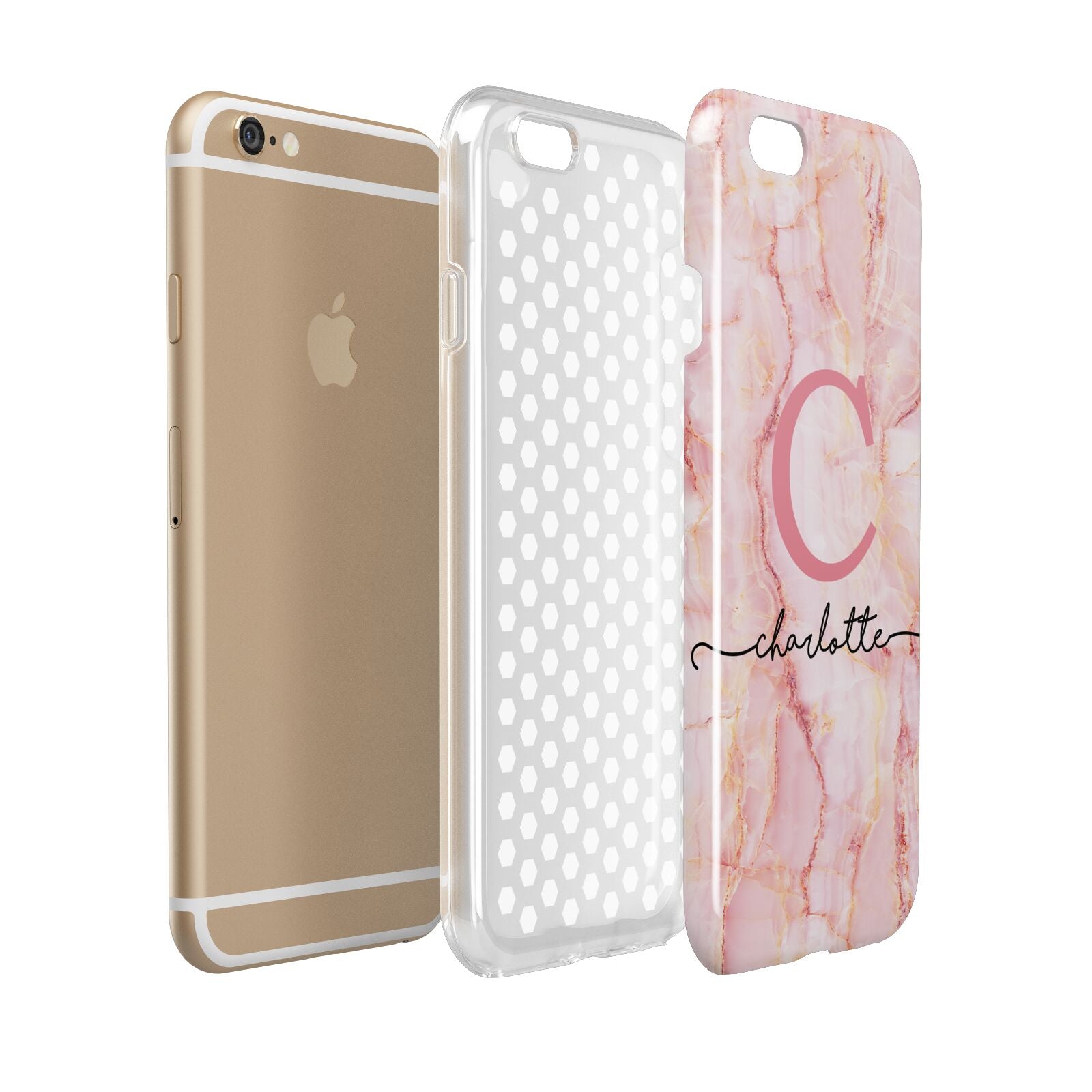 Monogram Pink Gold Agate with Text Apple iPhone 6 3D Tough Case Expanded view
