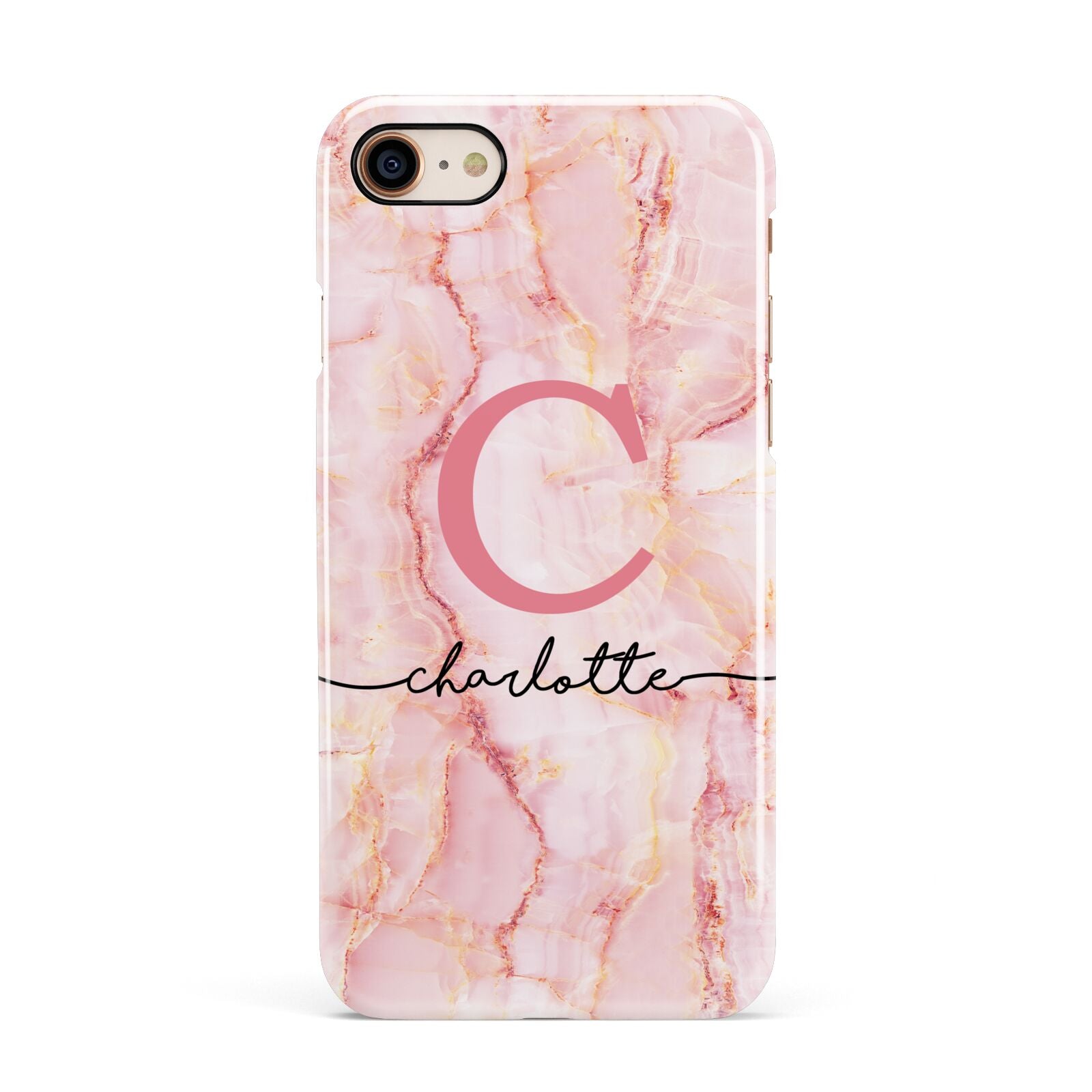 Monogram Pink Gold Agate with Text Apple iPhone 7 8 3D Snap Case