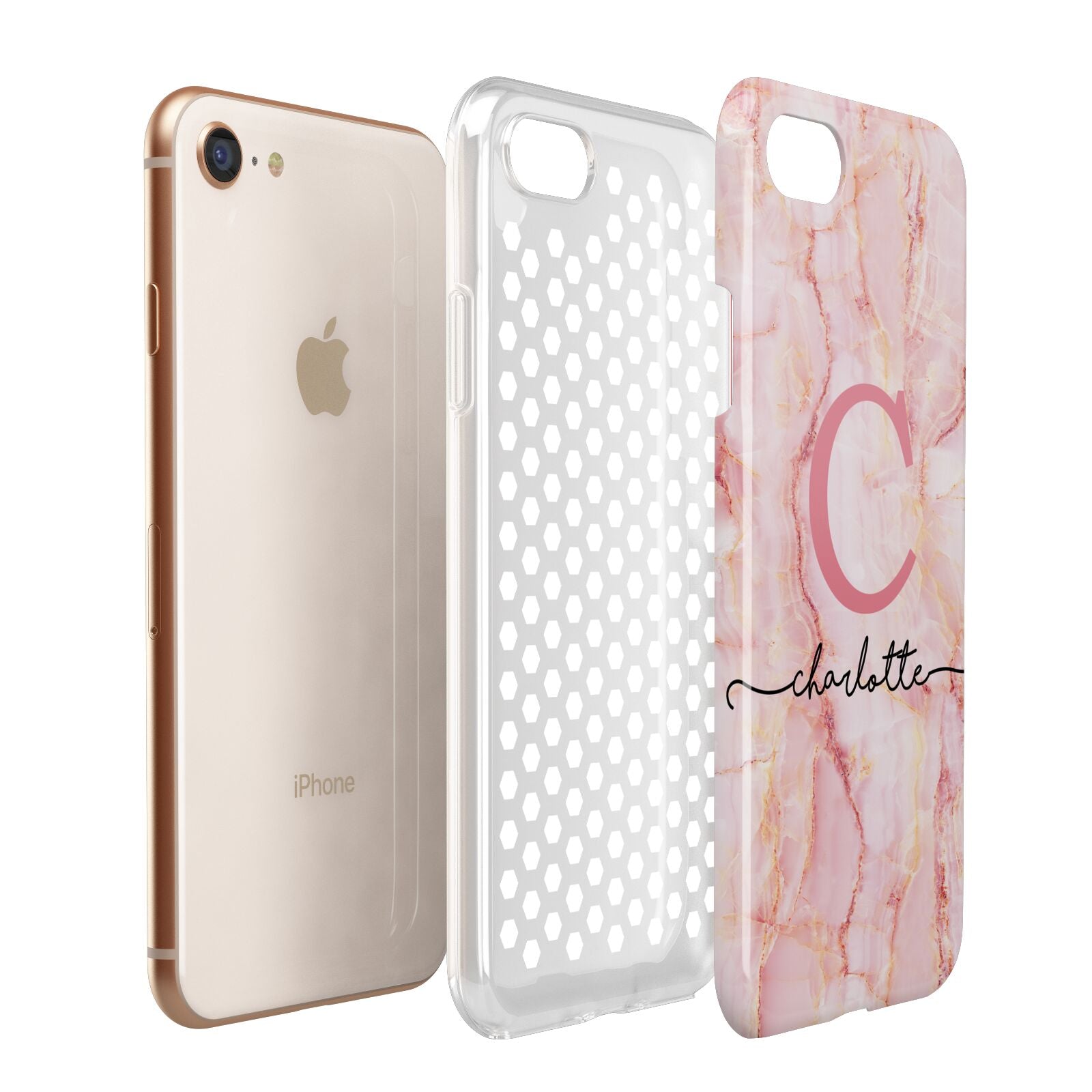 Monogram Pink Gold Agate with Text Apple iPhone 7 8 3D Tough Case Expanded View