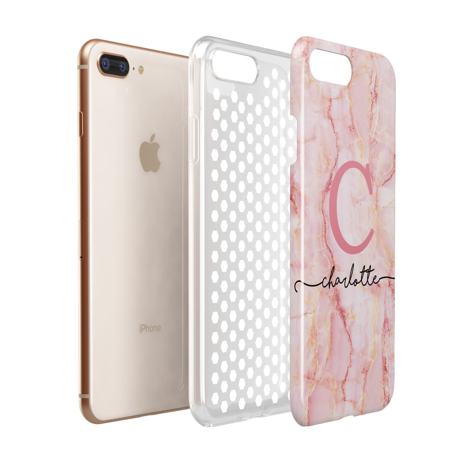 Monogram Pink Gold Agate with Text Apple iPhone 7 8 Plus 3D Tough Case Expanded View