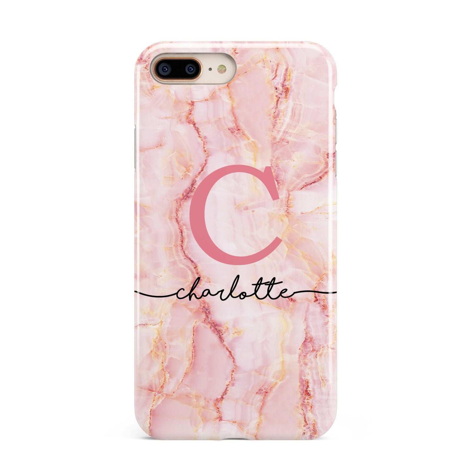Monogram Pink Gold Agate with Text Apple iPhone 7 8 Plus 3D Tough Case