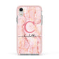 Monogram Pink Gold Agate with Text Apple iPhone XR Impact Case Pink Edge on Silver Phone