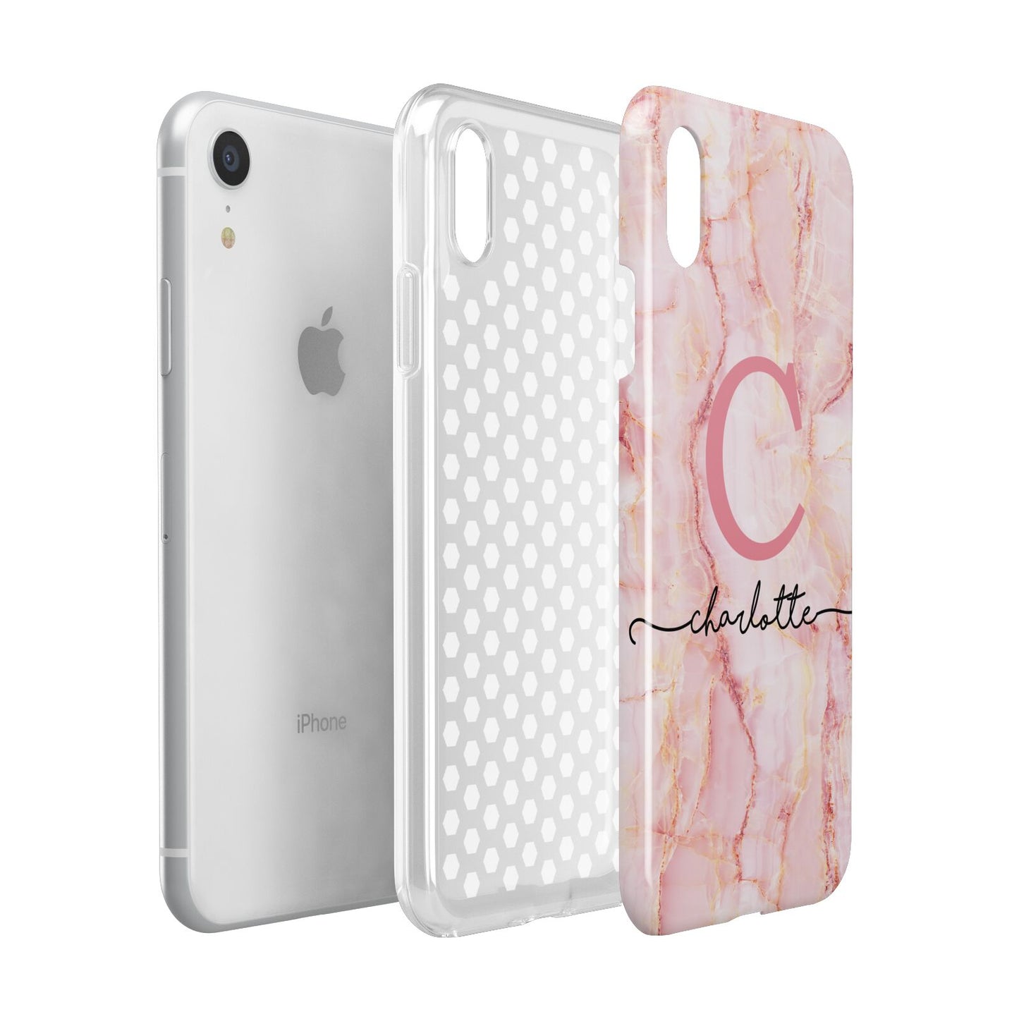 Monogram Pink Gold Agate with Text Apple iPhone XR White 3D Tough Case Expanded view