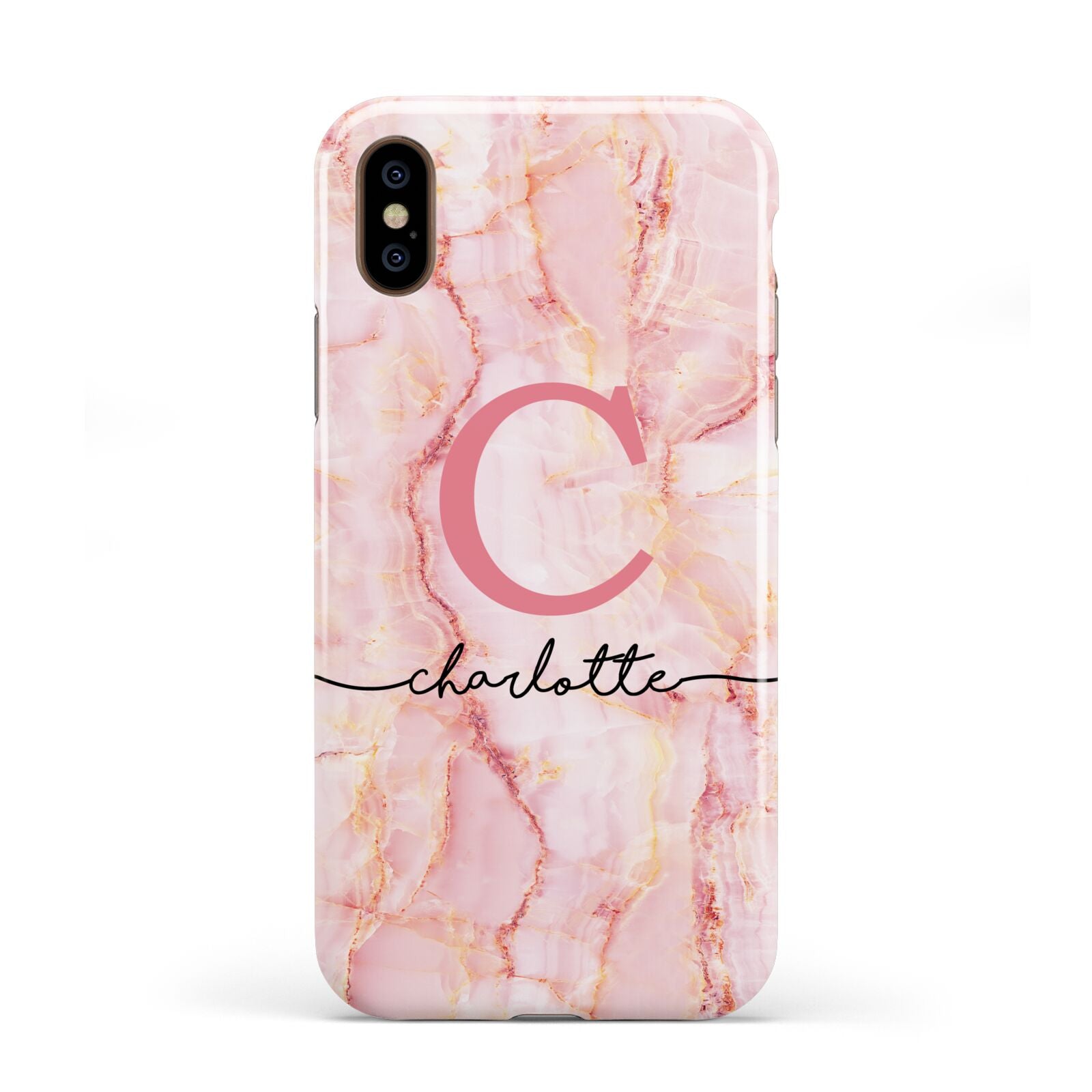 Monogram Pink Gold Agate with Text Apple iPhone XS 3D Tough