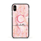 Monogram Pink Gold Agate with Text Apple iPhone Xs Impact Case Black Edge on Black Phone
