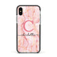 Monogram Pink Gold Agate with Text Apple iPhone Xs Impact Case Black Edge on Silver Phone