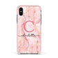 Monogram Pink Gold Agate with Text Apple iPhone Xs Impact Case Pink Edge on Silver Phone