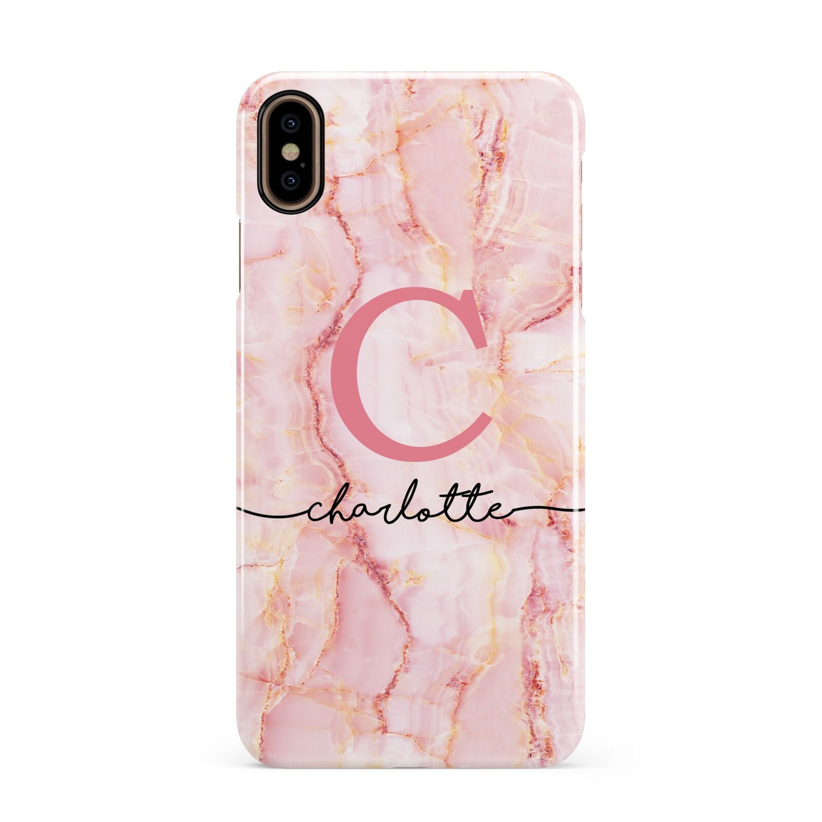 Monogram Pink Gold Agate with Text Apple iPhone Xs Max 3D Snap Case