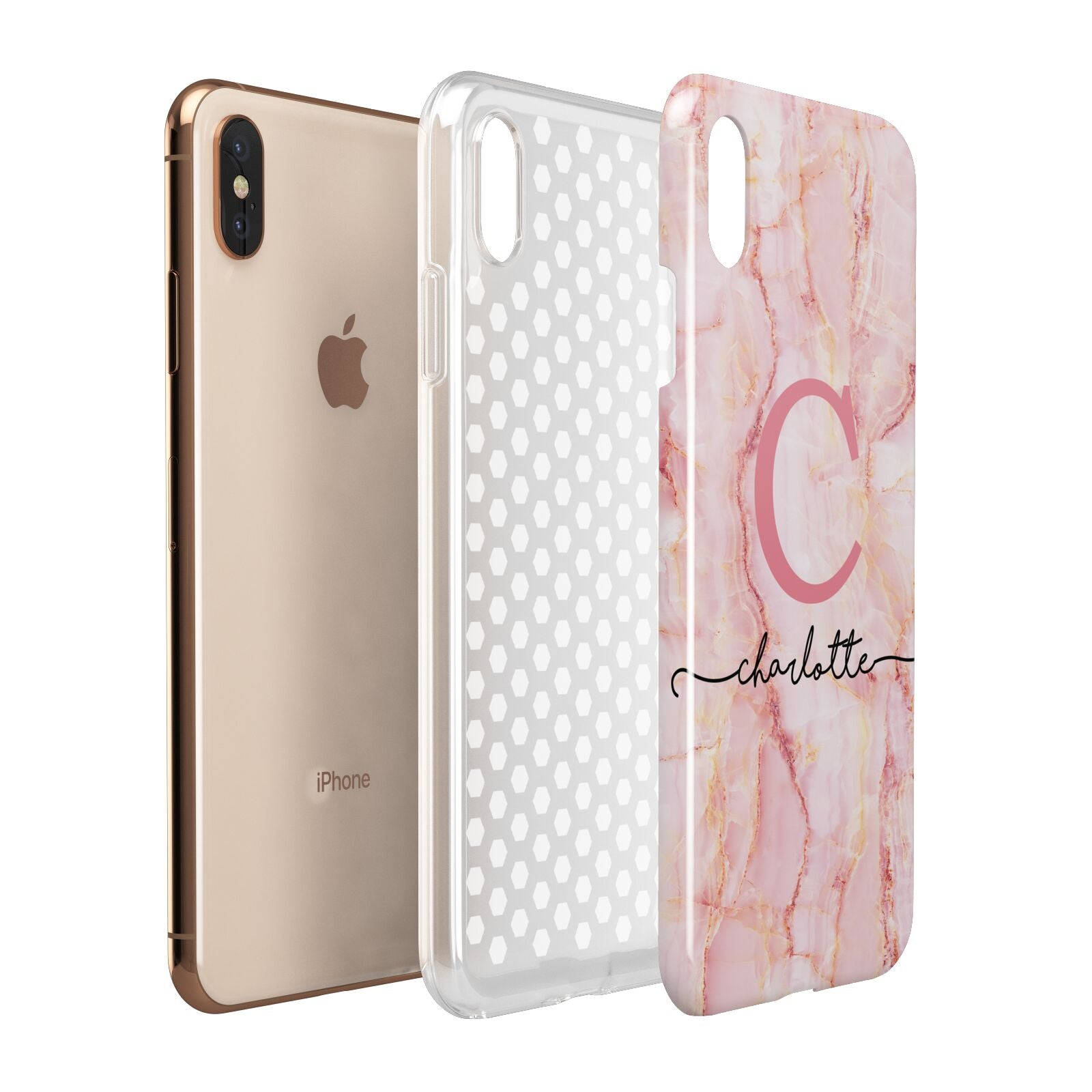 Monogram Pink Gold Agate with Text Apple iPhone Xs Max 3D Tough Case Expanded View