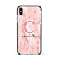 Monogram Pink Gold Agate with Text Apple iPhone Xs Max Impact Case Black Edge on Silver Phone