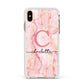 Monogram Pink Gold Agate with Text Apple iPhone Xs Max Impact Case White Edge on Gold Phone