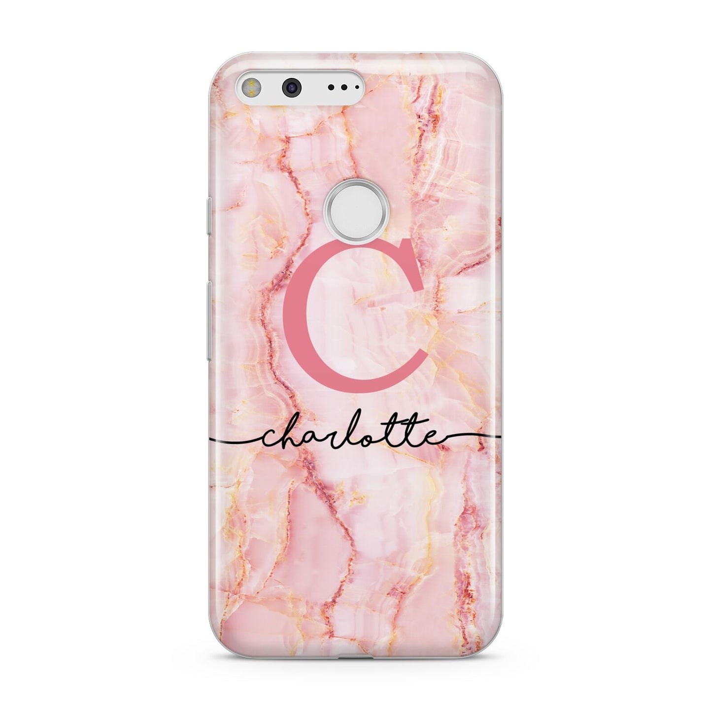 Monogram Pink Gold Agate with Text Google Pixel Case