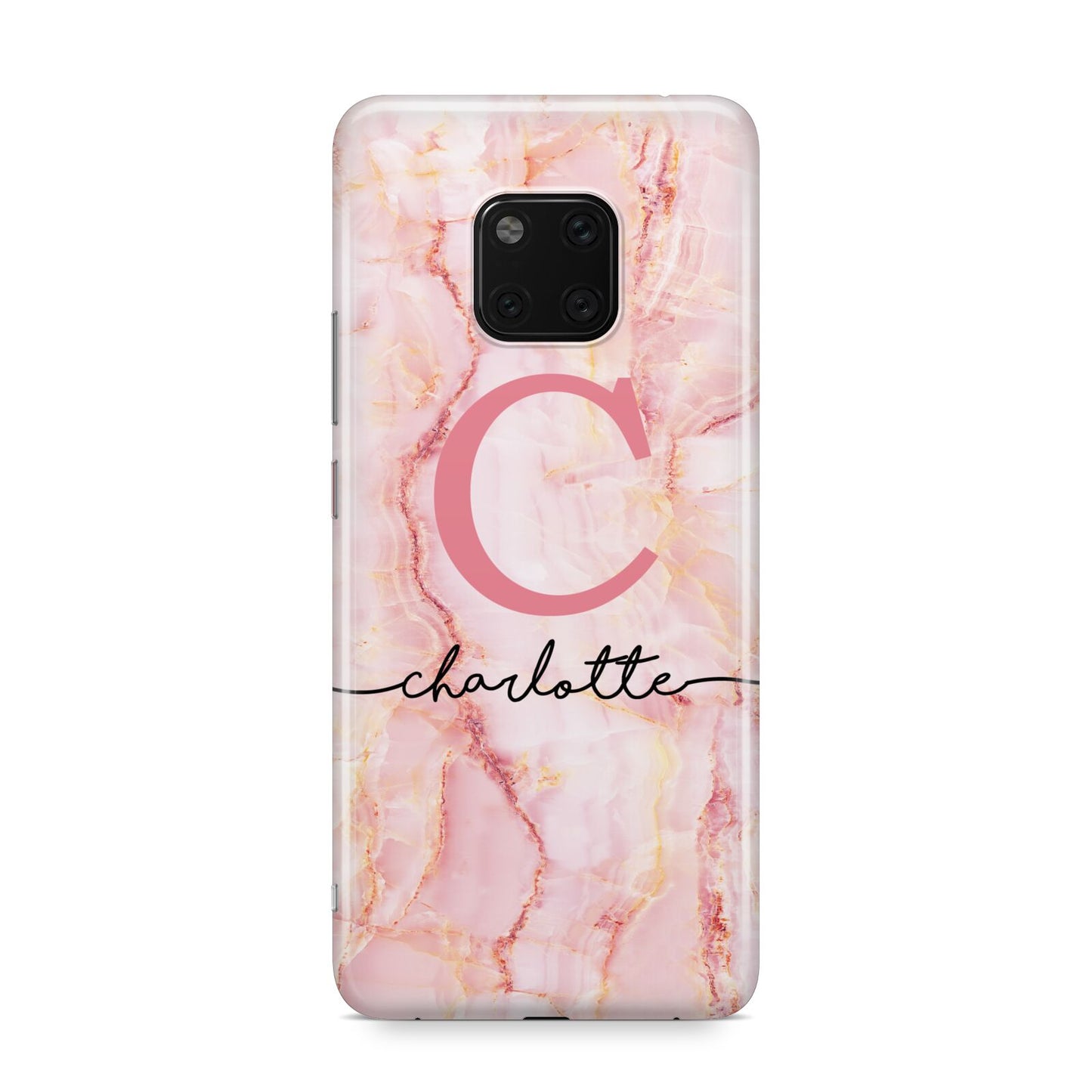 Monogram Pink Gold Agate with Text Huawei Mate 20 Pro Phone Case