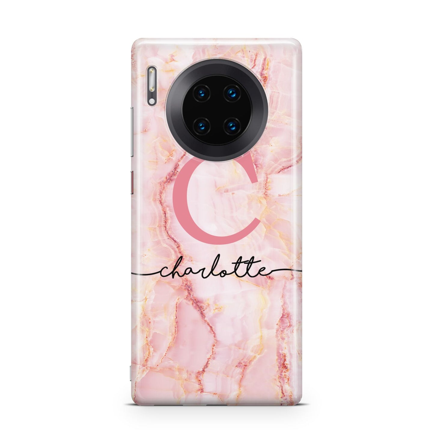 Monogram Pink Gold Agate with Text Huawei Mate 30 Pro Phone Case