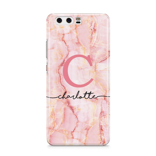 Monogram Pink Gold Agate with Text Huawei P10 Phone Case