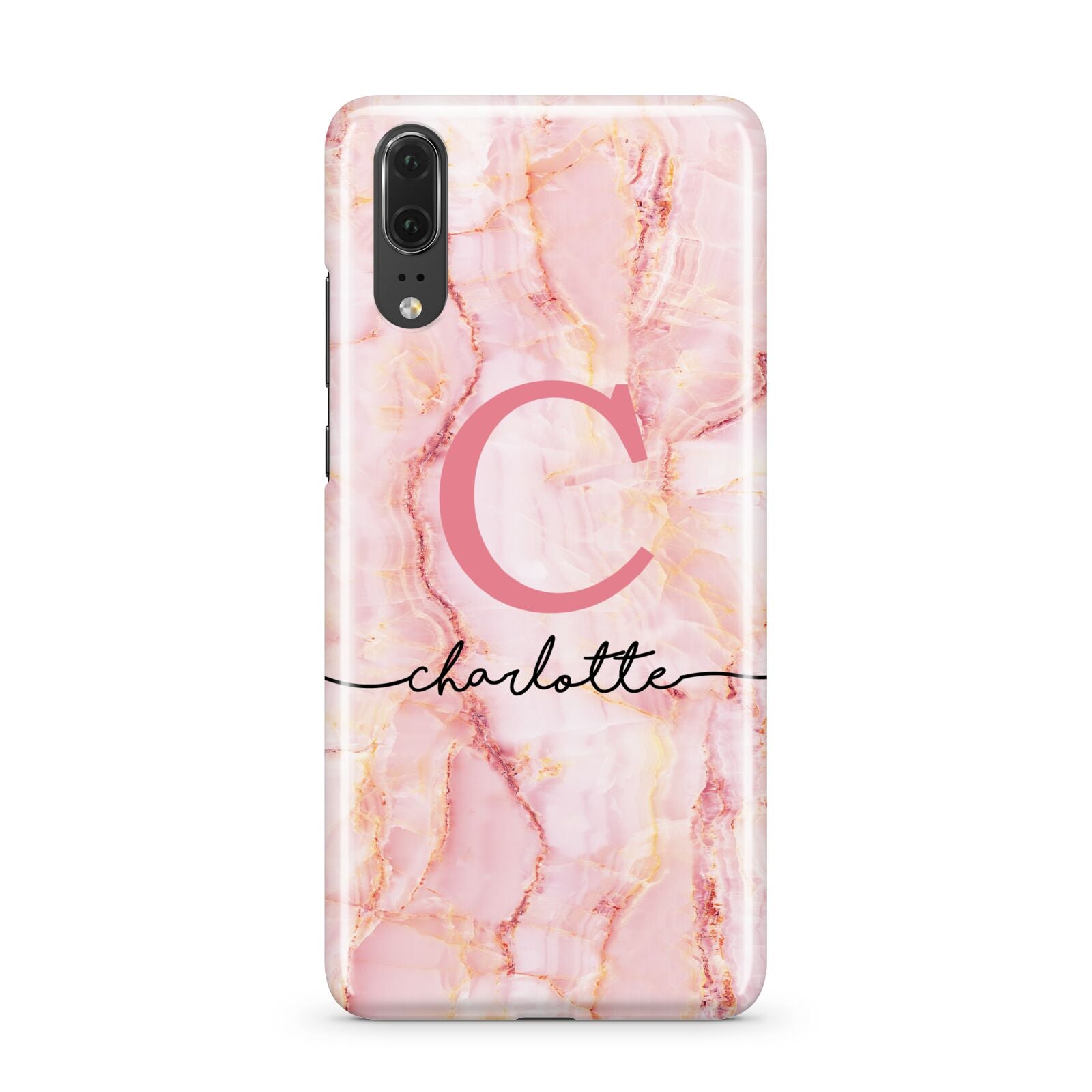 Monogram Pink Gold Agate with Text Huawei P20 Phone Case