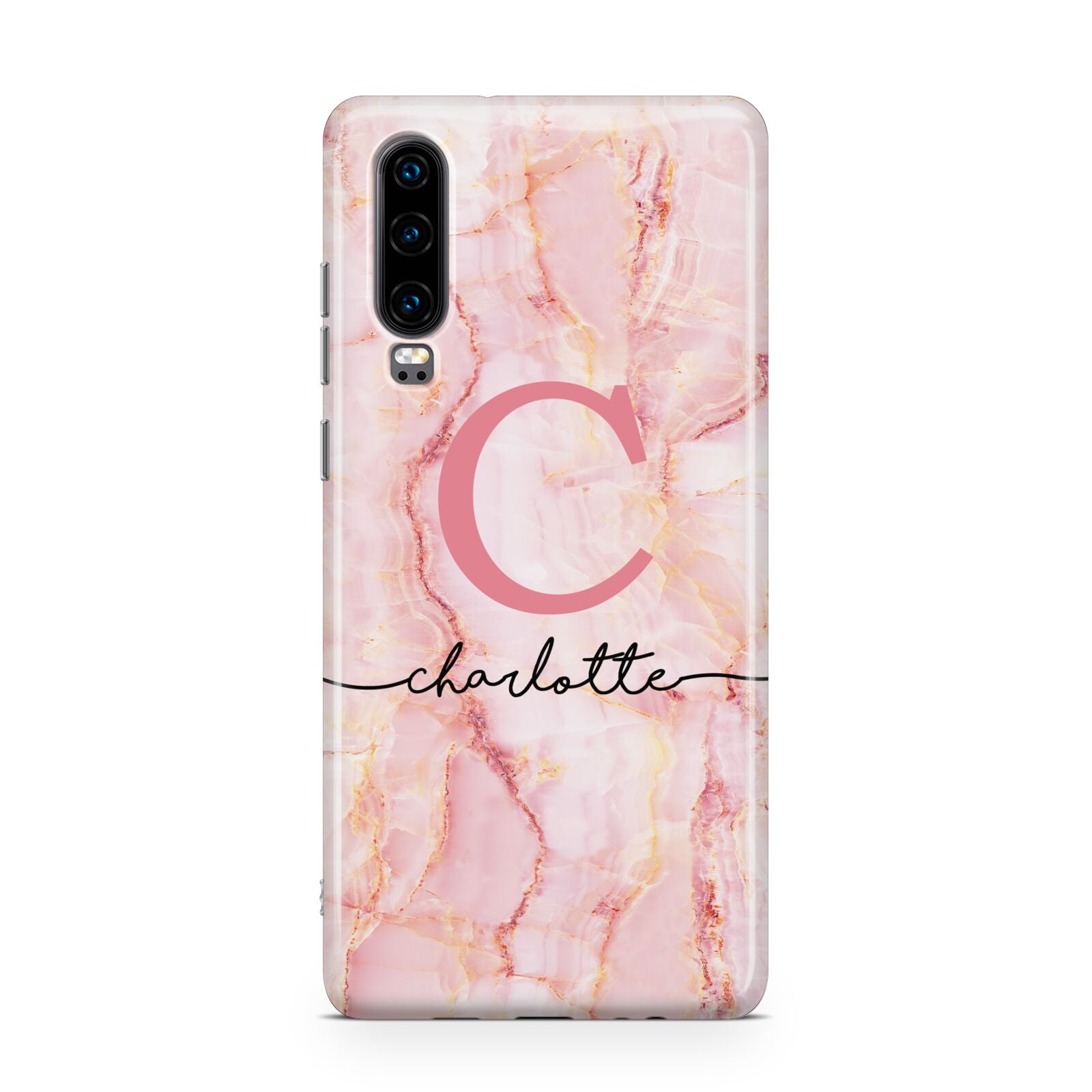 Monogram Pink Gold Agate with Text Huawei P30 Phone Case