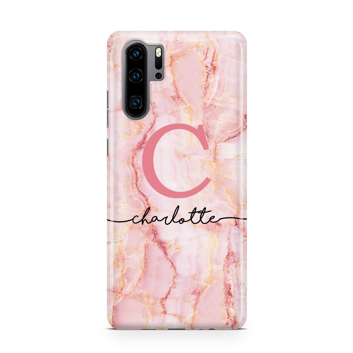 Monogram Pink Gold Agate with Text Huawei P30 Pro Phone Case