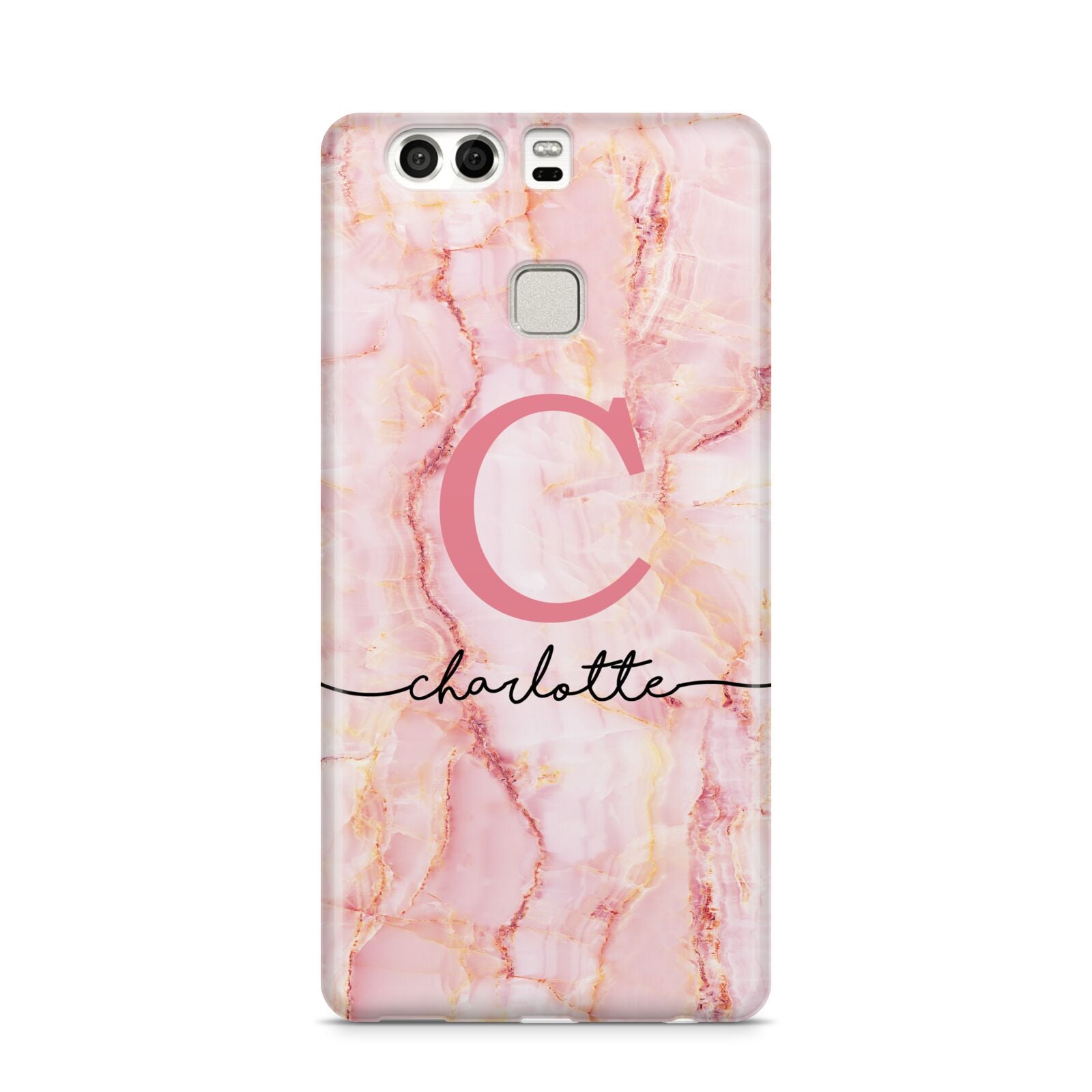 Monogram Pink Gold Agate with Text Huawei P9 Case