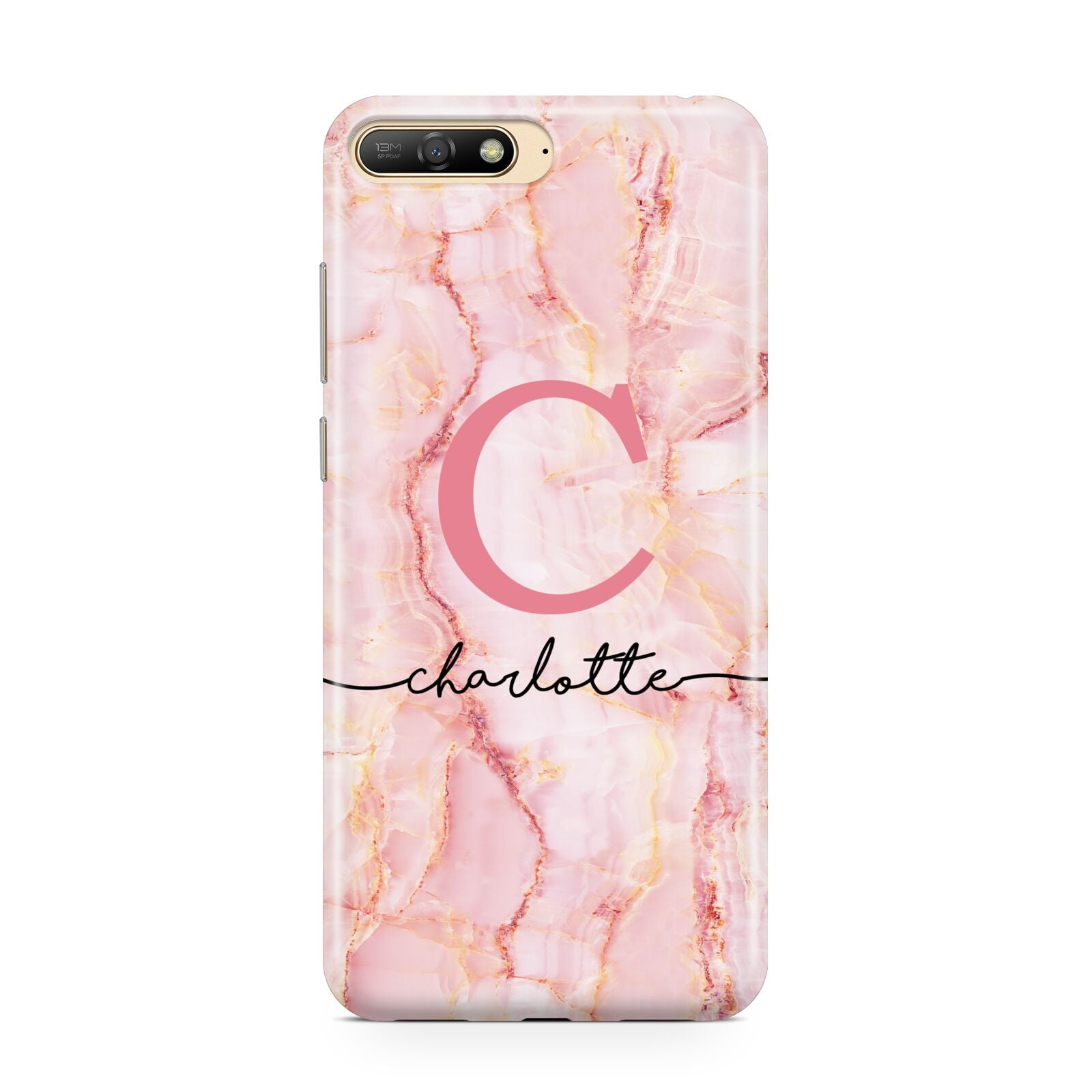 Monogram Pink Gold Agate with Text Huawei Y6 2018